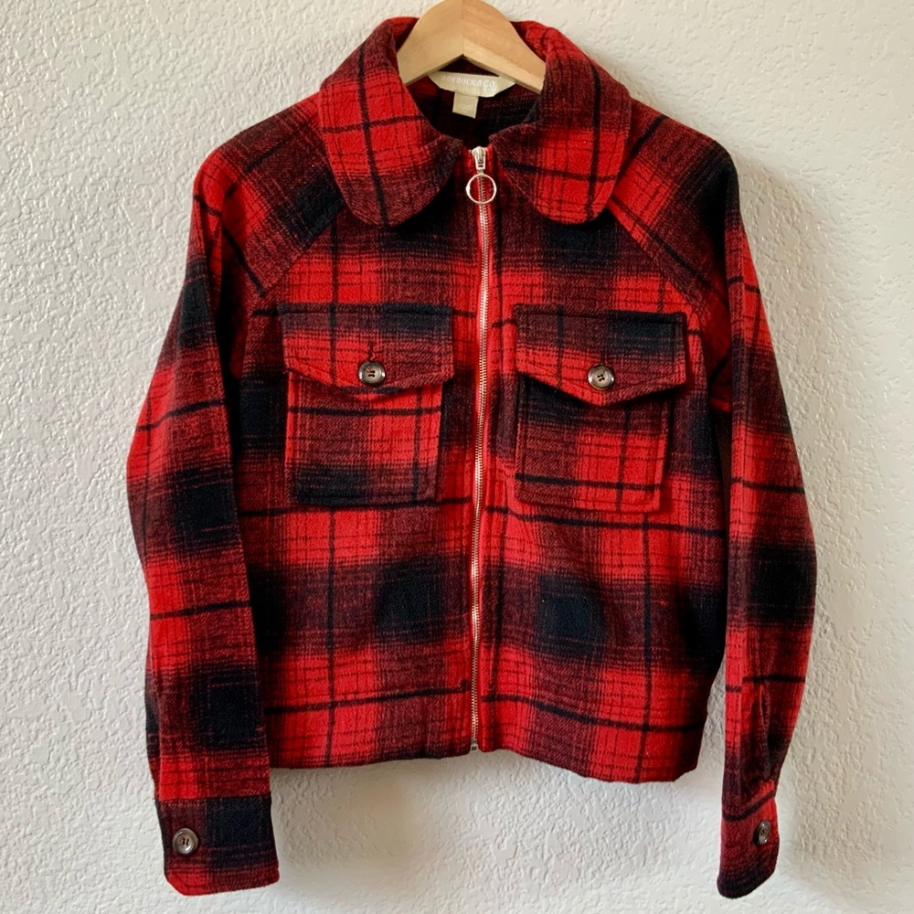 Casual, Holiday, Red and Black Plaid Jacket, Sz M